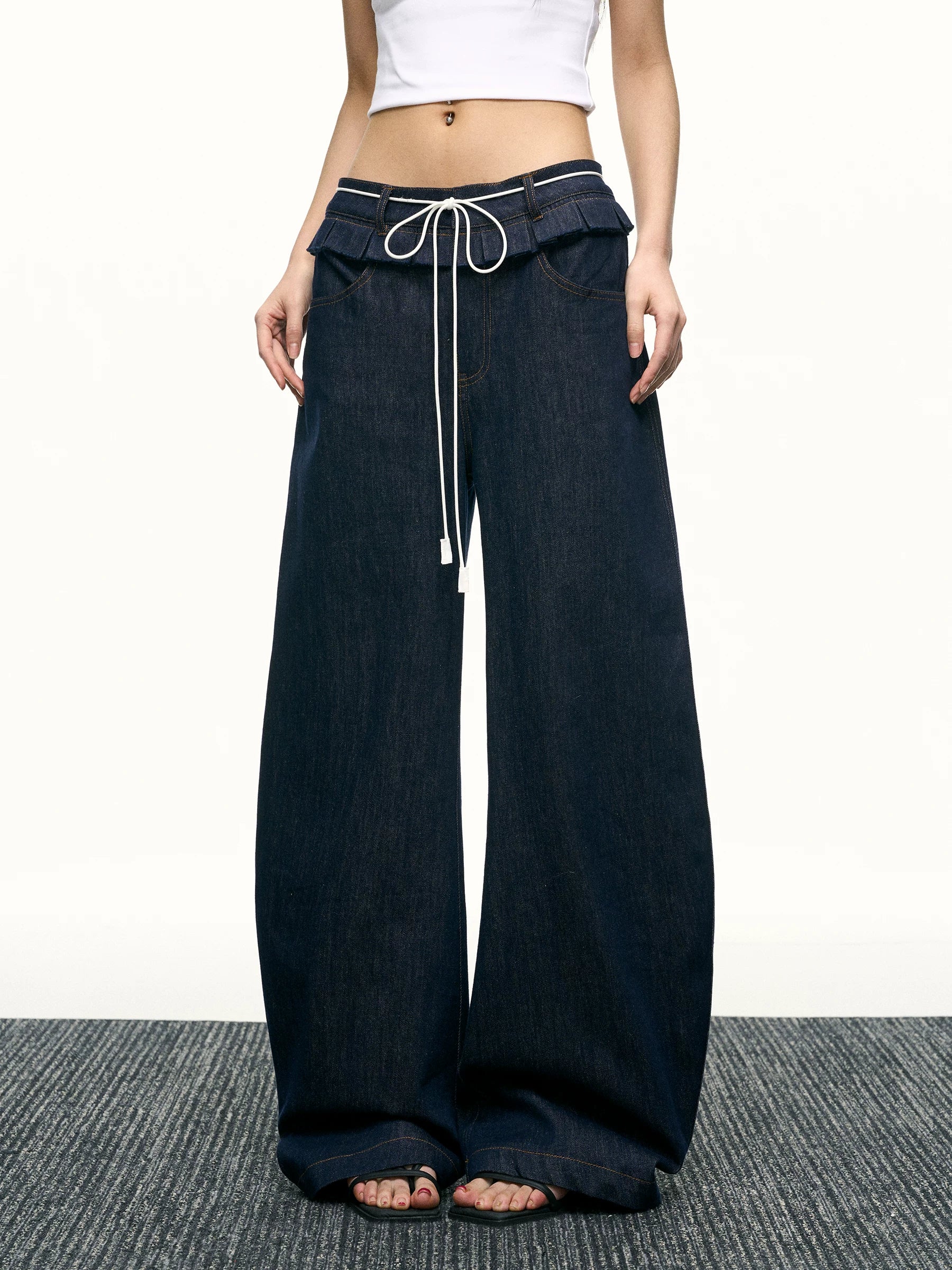 Aaisup High Waist Fungus Edge Wide Leg Floor Pants