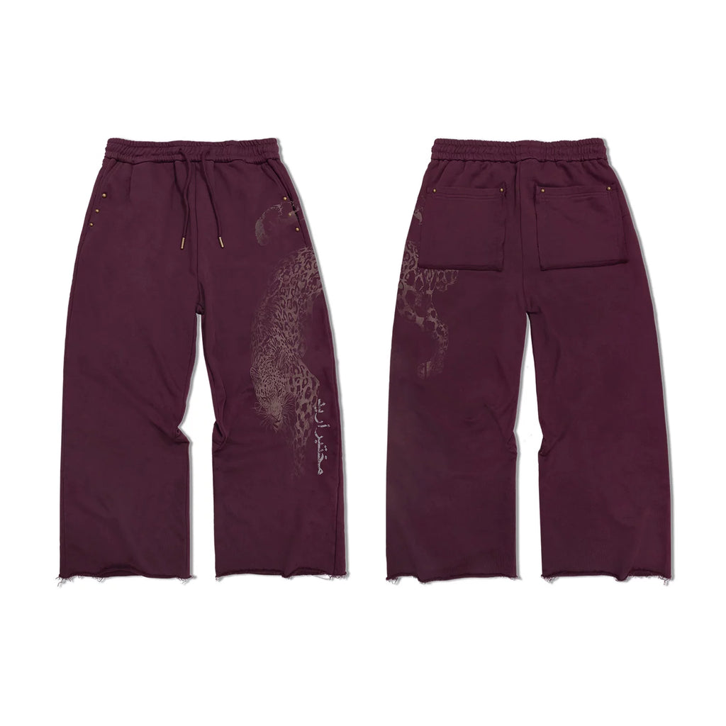 WANNA LAB Mountain Leopard Print Loose Wide-Leg Sweatpants
