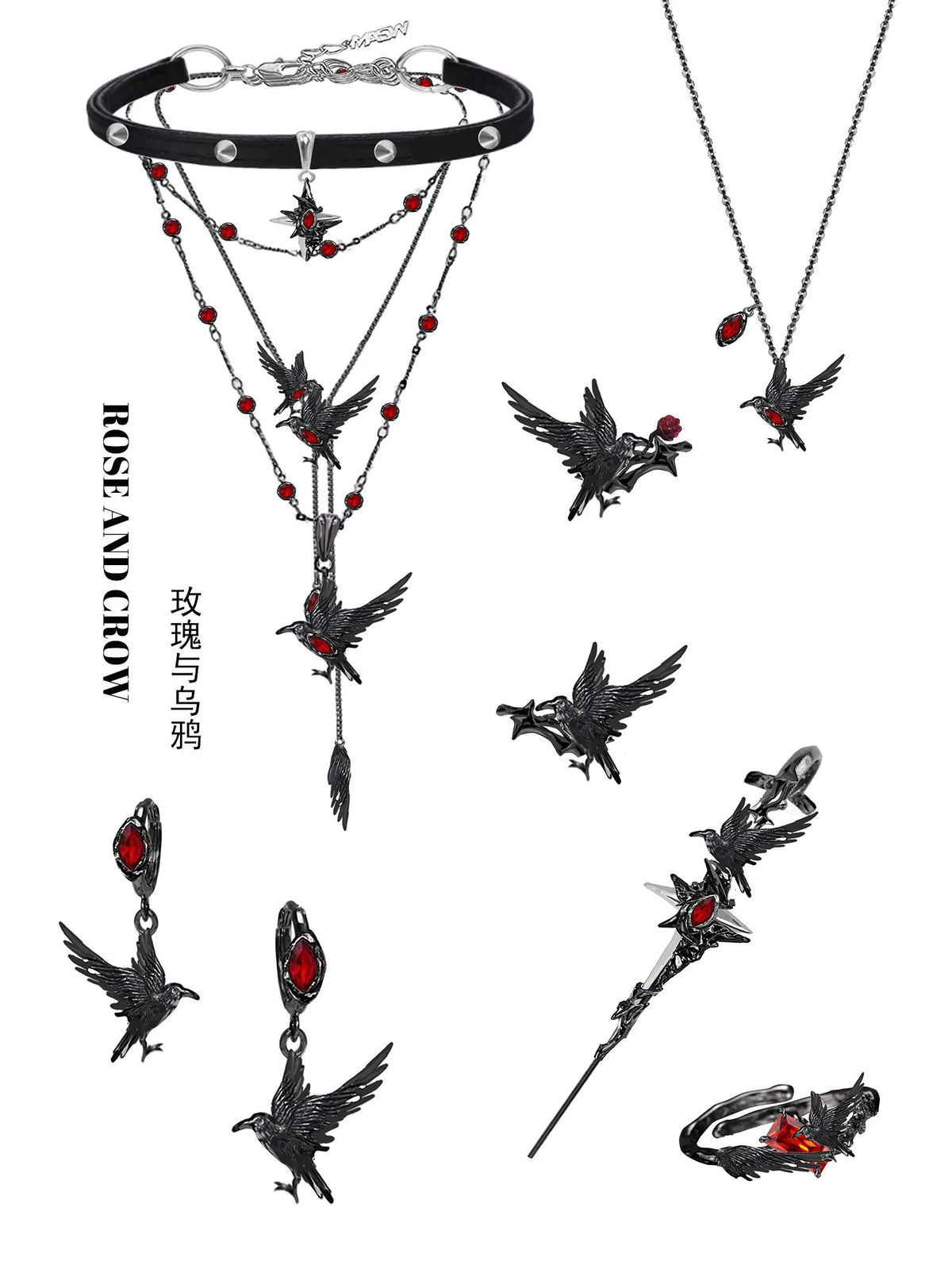 MASW Thorn Series Black Crow Tassel Hairpin