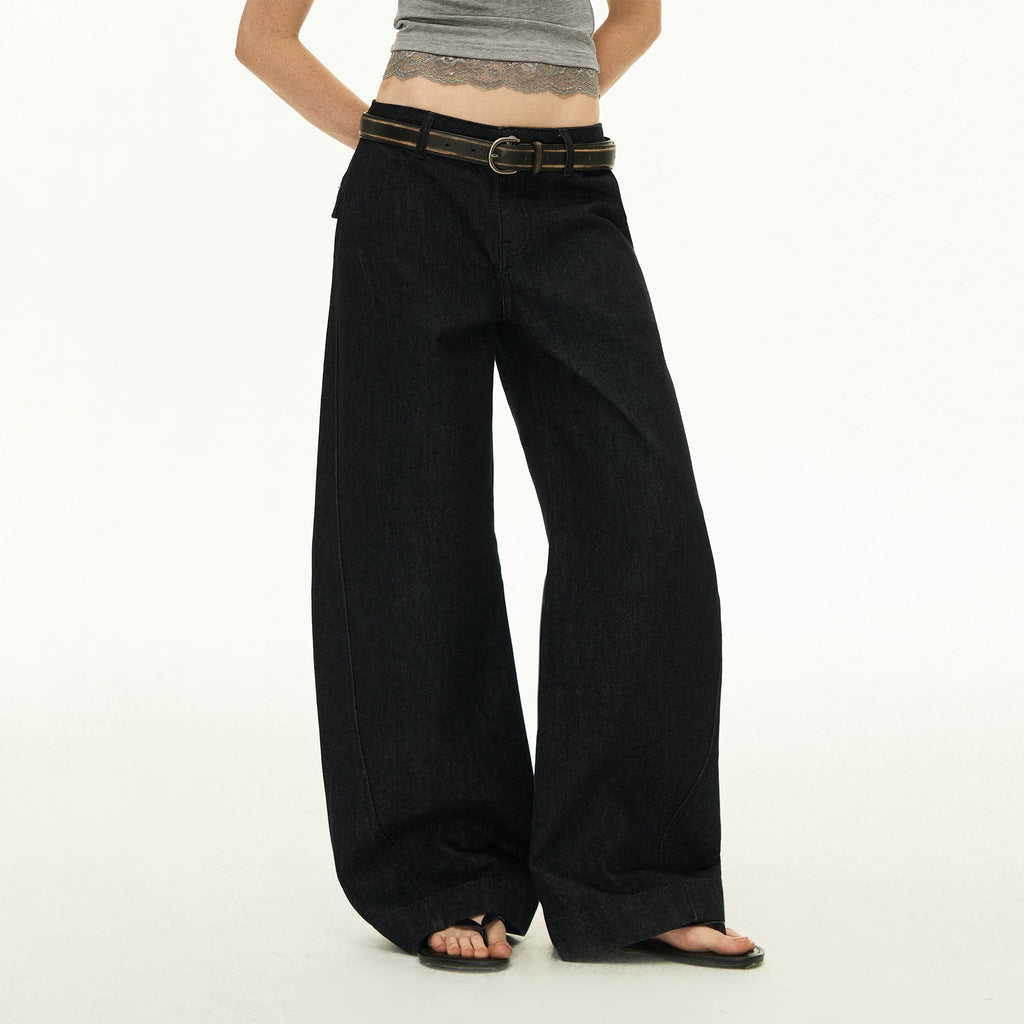 ARISEISM Black Curved-Seam High-Waist Wide-Leg Jeans