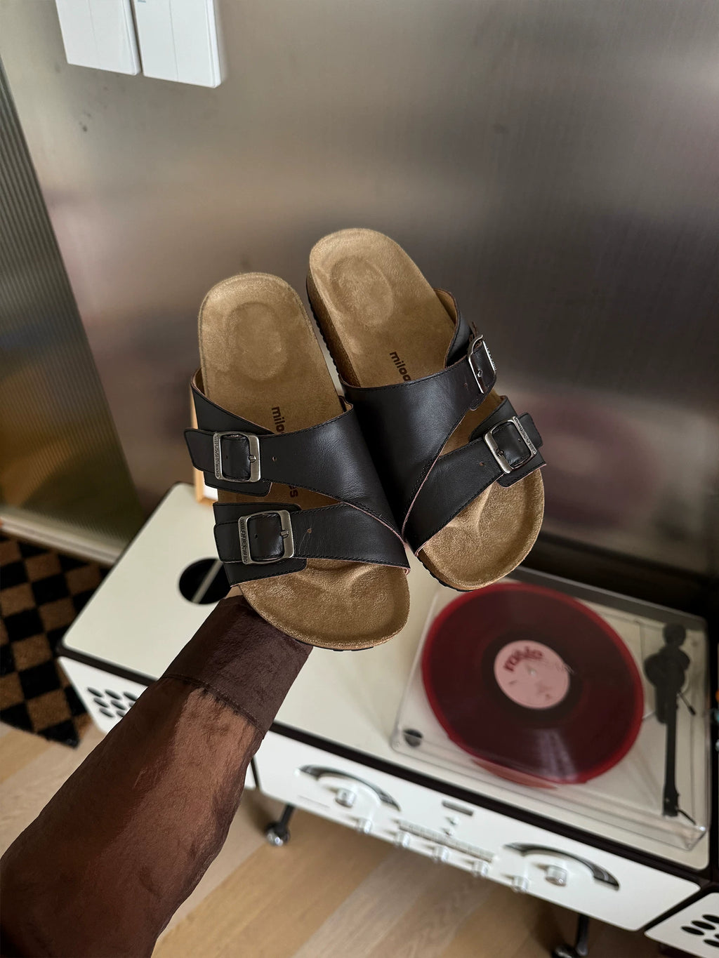 MILOOEY Leather Double Buckle Slide Sandal