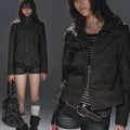 wear And tear Punk Double-Zip Asymmetric Cropped Jacket