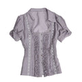 DoublePunch Square Neck Puff Sleeve Ruffle Trim Lace Blouse