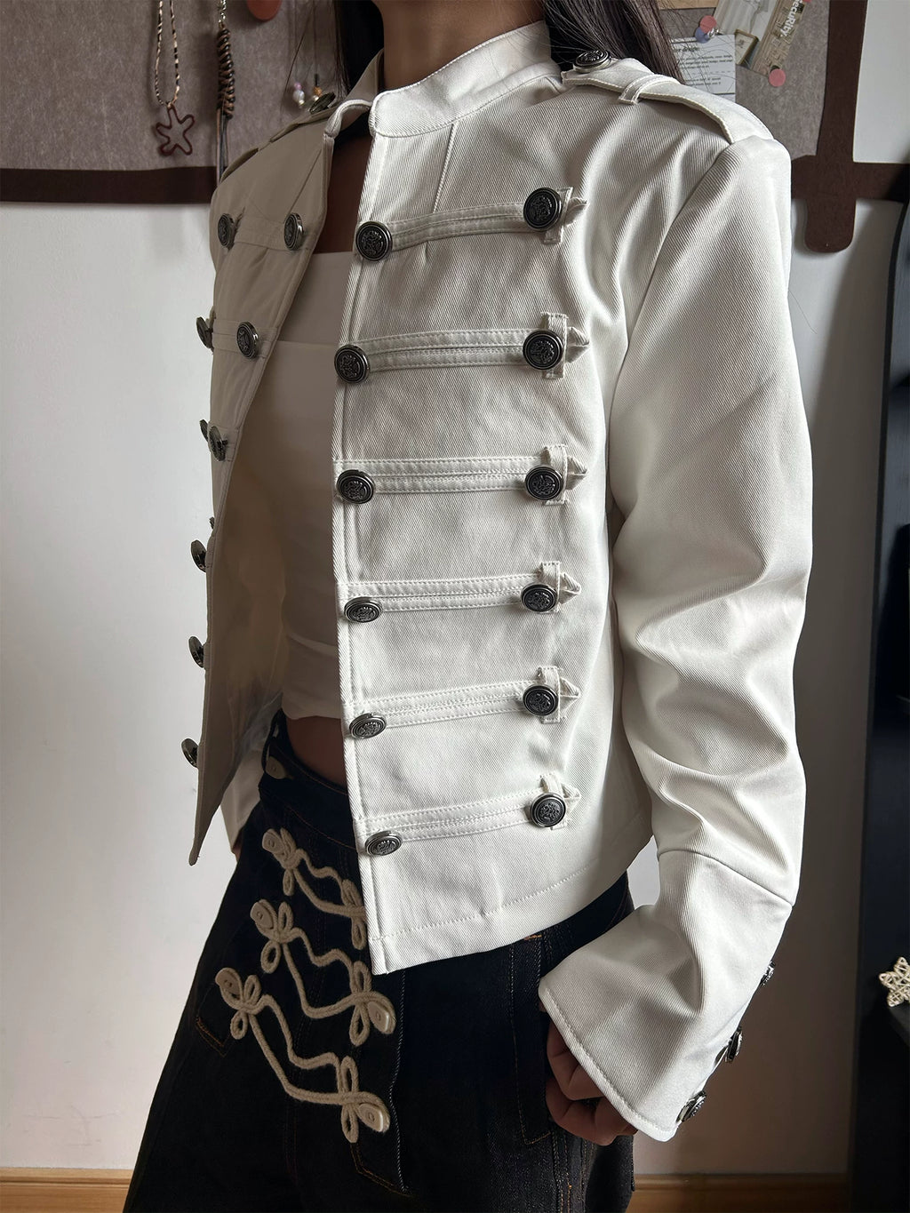 KISMETS White Stand-Collar Cropped Jacket