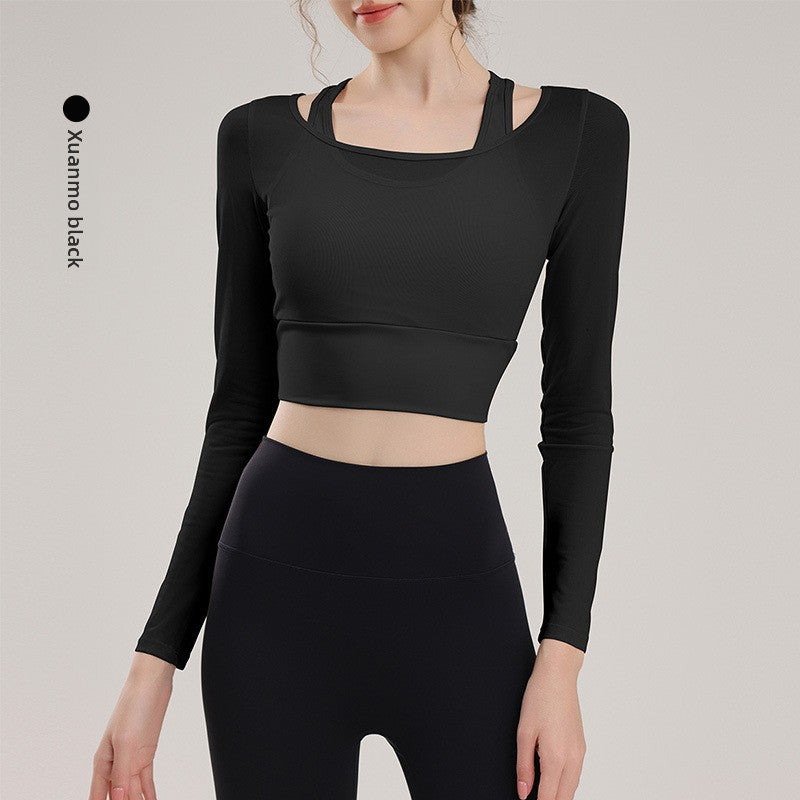 TIANQINGSE Mesh Fake Two-piece Yoga Suit