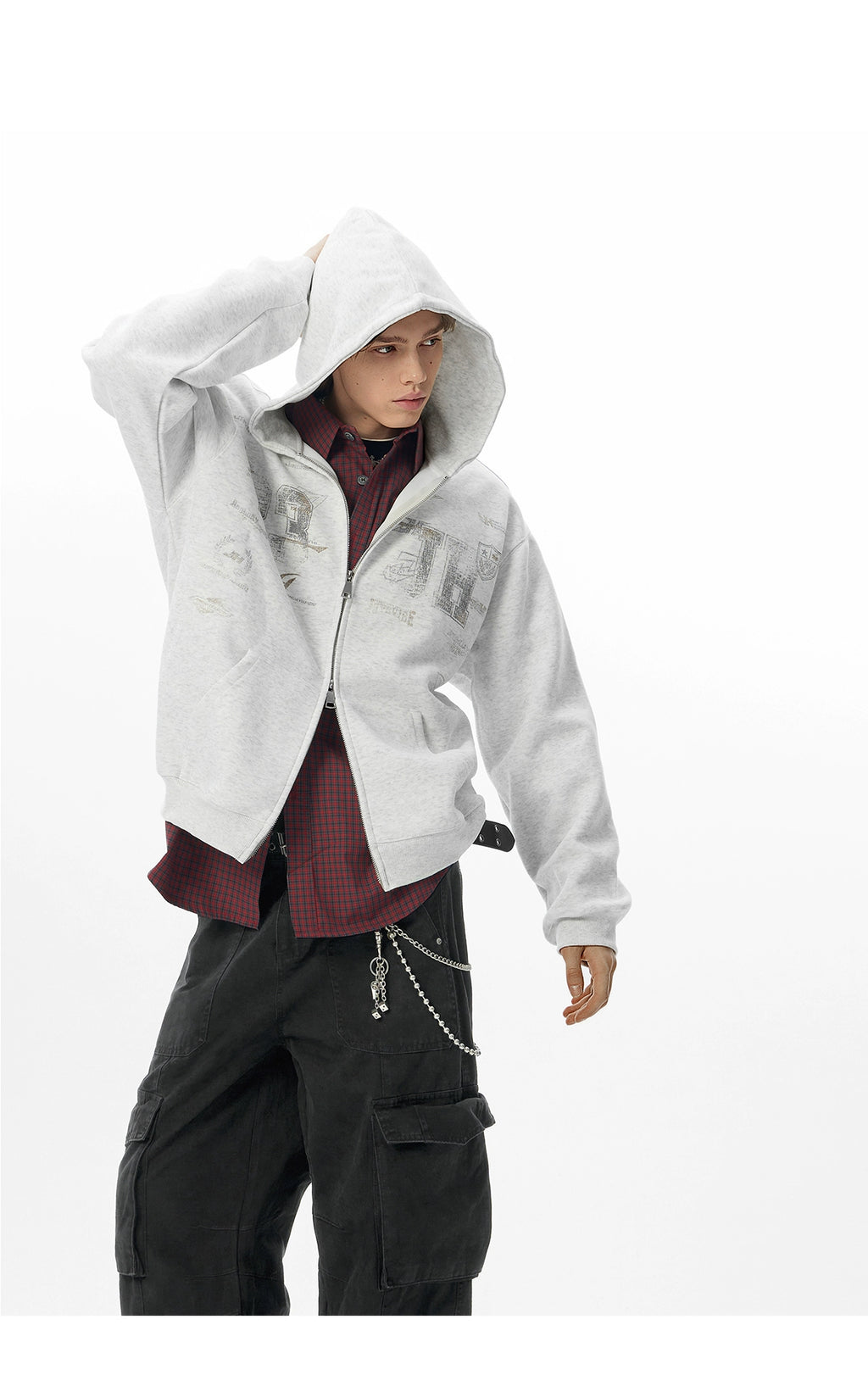 JHYQ Retro Letter Print Hooded Cardigan