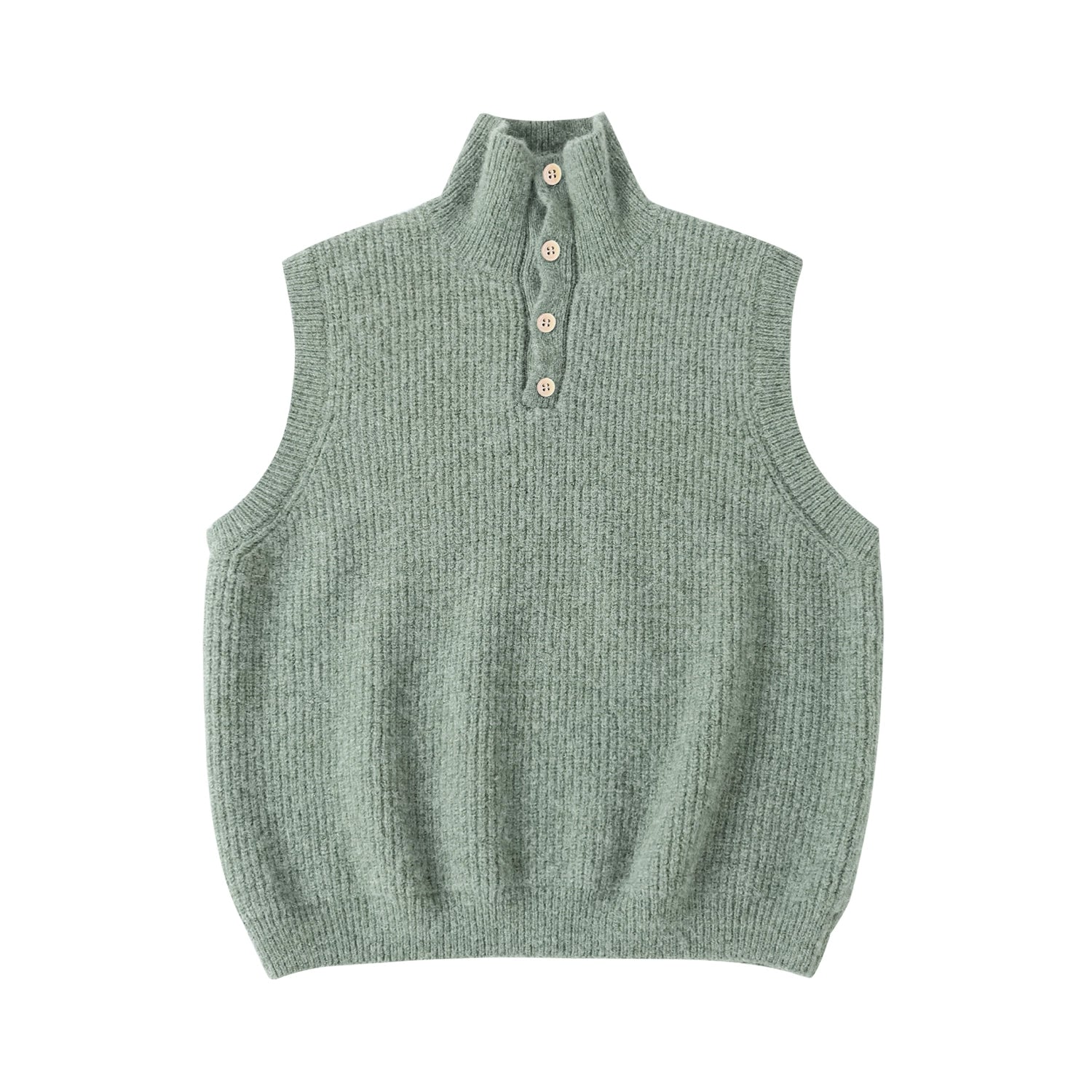 LR MADE Knitted Lapel-neck Half-cardigan Vest