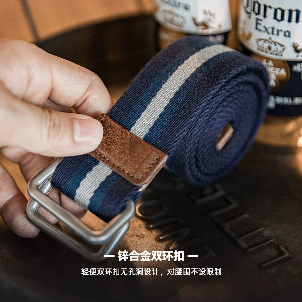 MADEN Woven Canvas Double Ring Buckle Belt