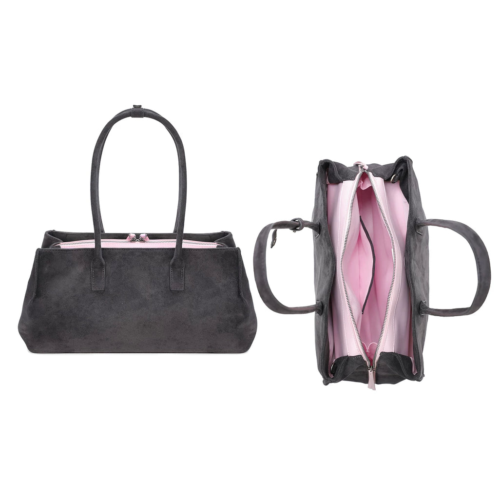 JANDRESS Deep Brown Faux Leather Zip-Top Baguette Bag