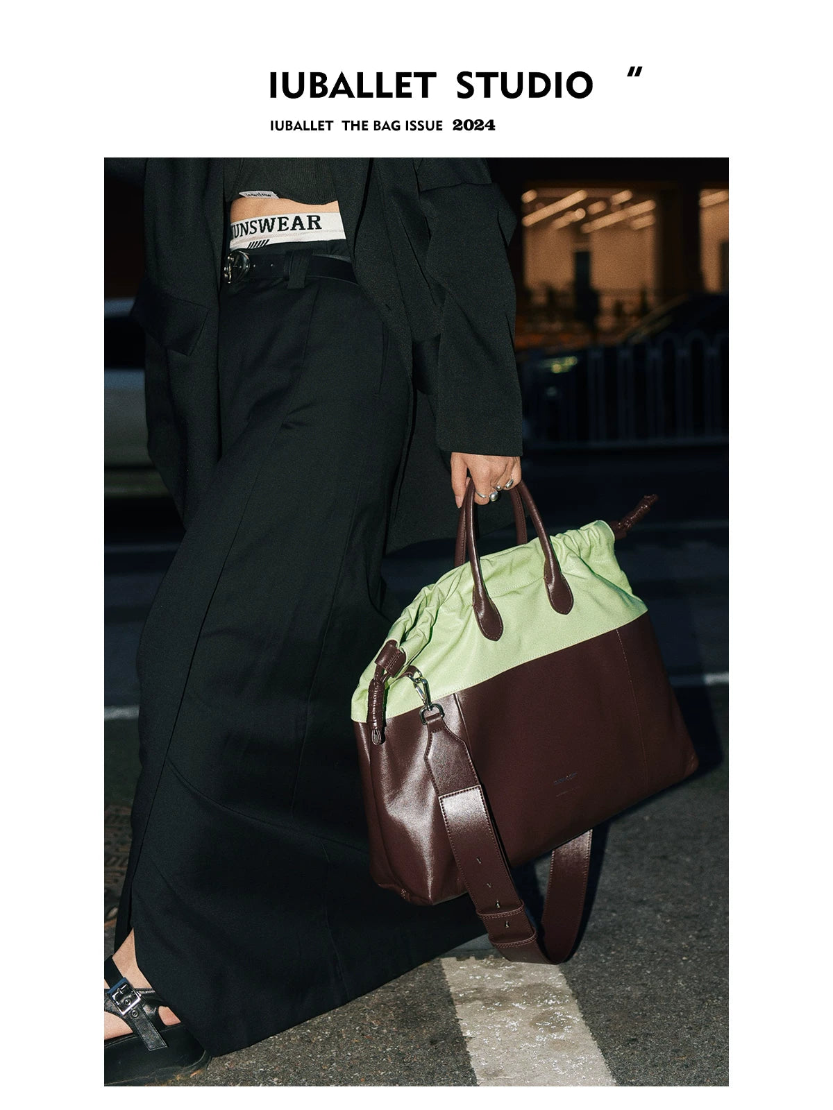 IUBALLET Green Faux Leather Top-Handle Tote