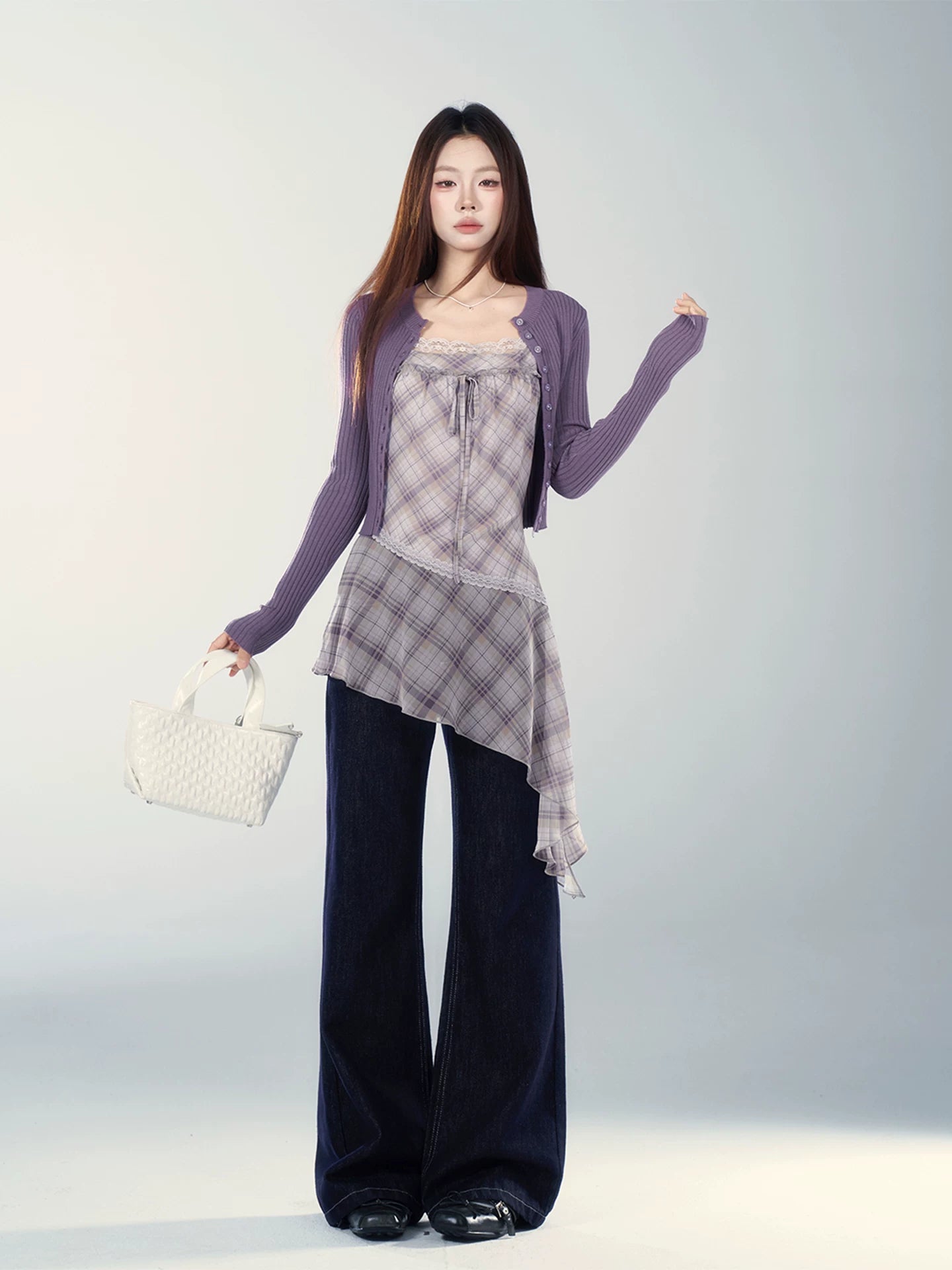 Wildberry Purple Lazy Style Skinny Cardigan Sweater