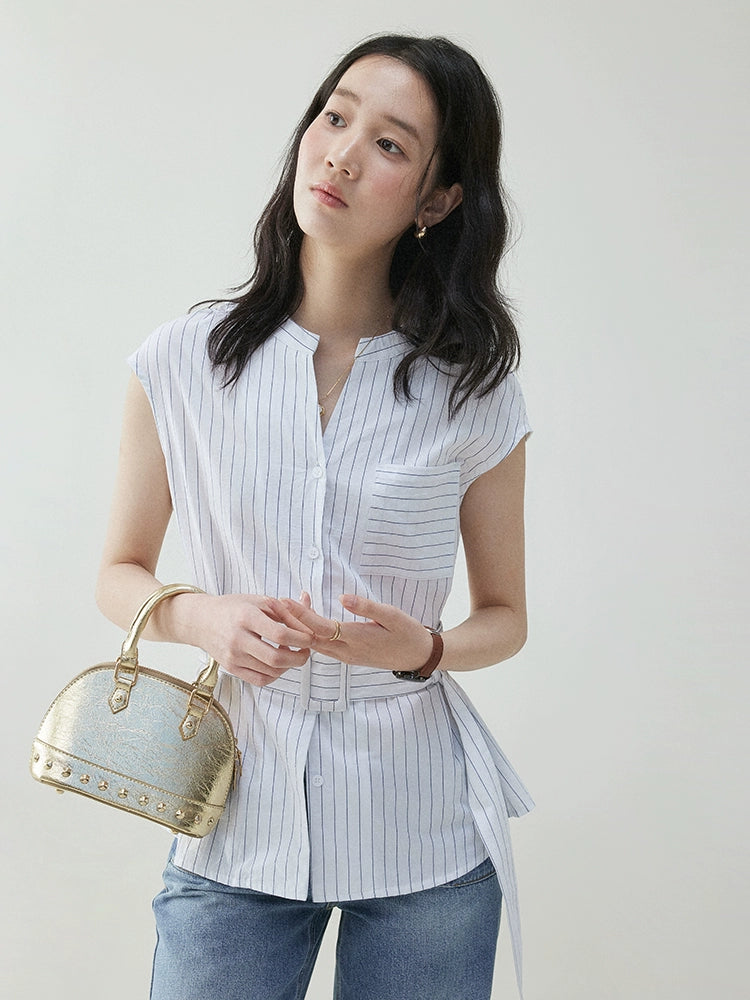 VOOE Temperament Pure Cotton Thin Belt Shirt