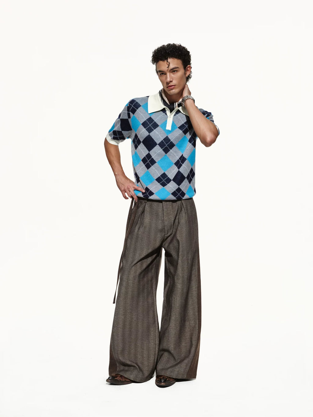 OPENFLY Argyle Breathable Collared Polo Shirt