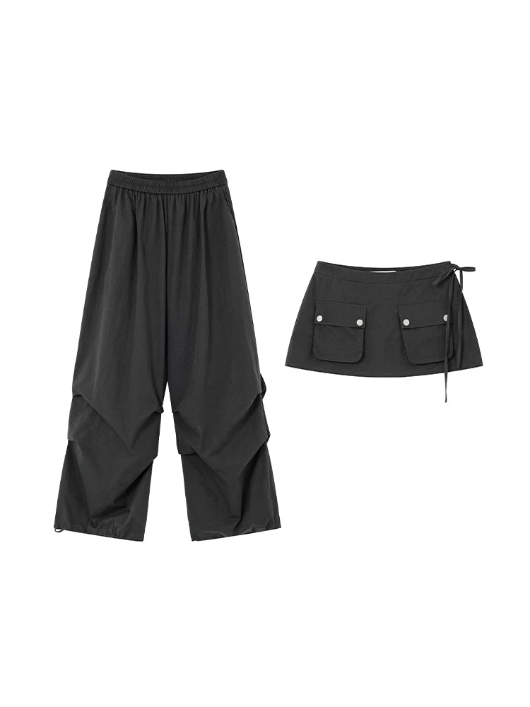 KANO Removable Flap Cargo High-Waist Wide-Leg Pants