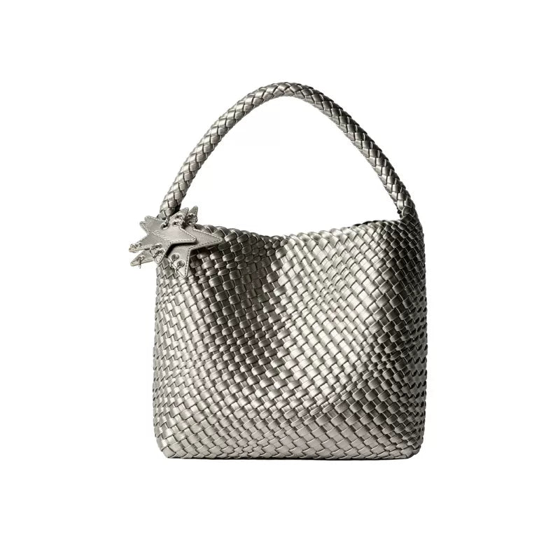 ECODAY Silver Woven Faux Leather Shoulder Bag