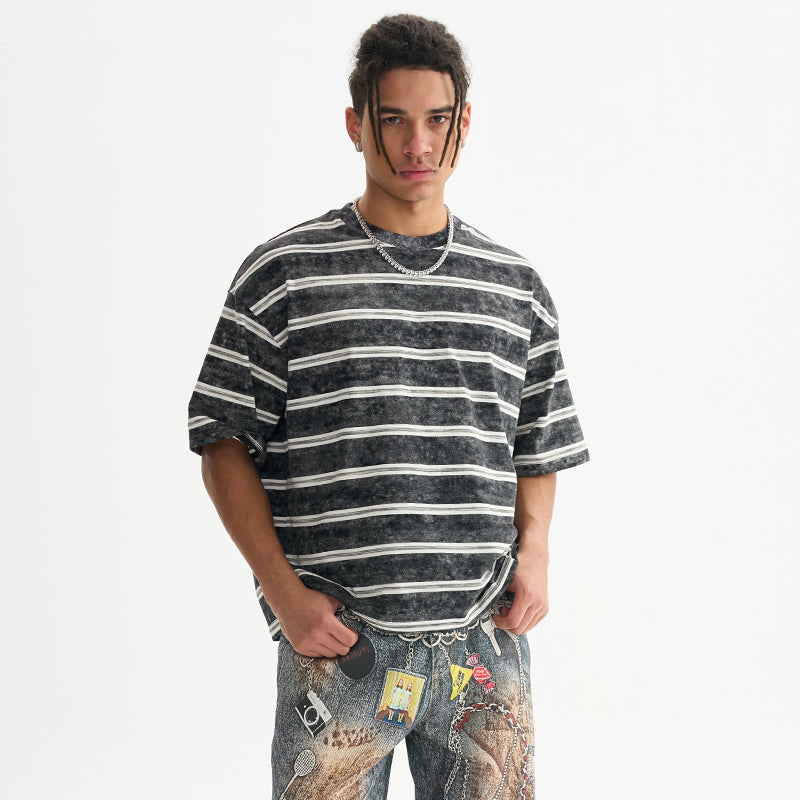 FIVE MEN loose square BOXY Striped heavy cotton Tee