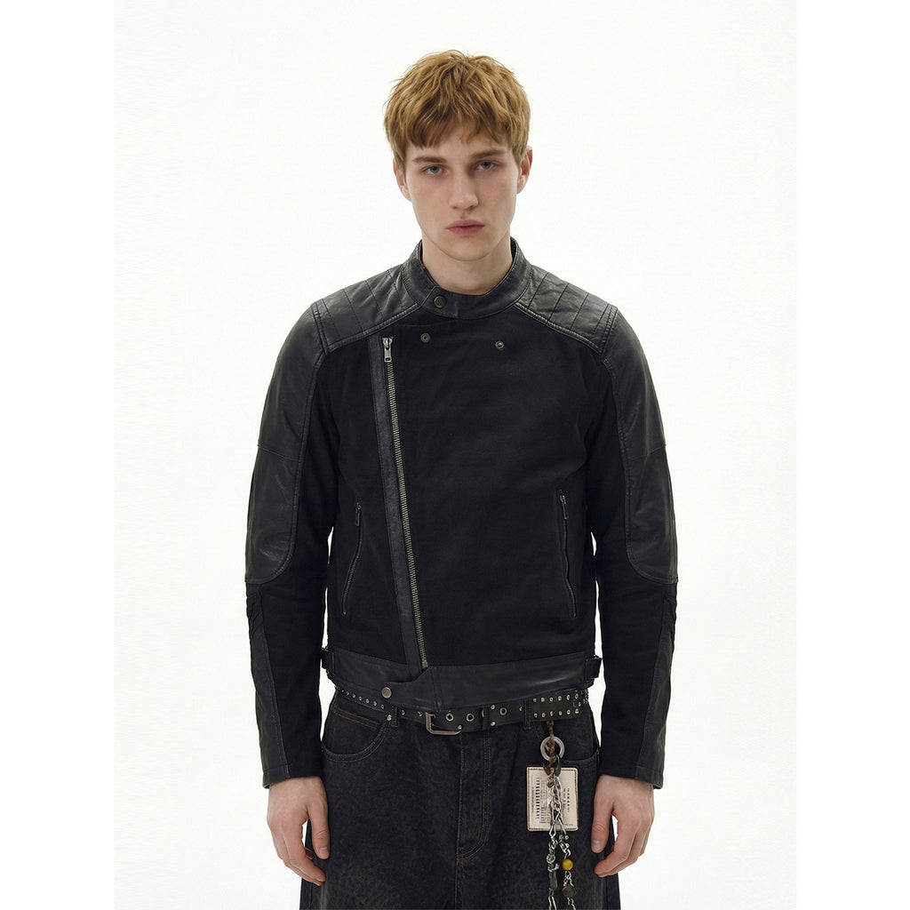 MADEEXTREME Vintage Stitched Short Leather Jacket