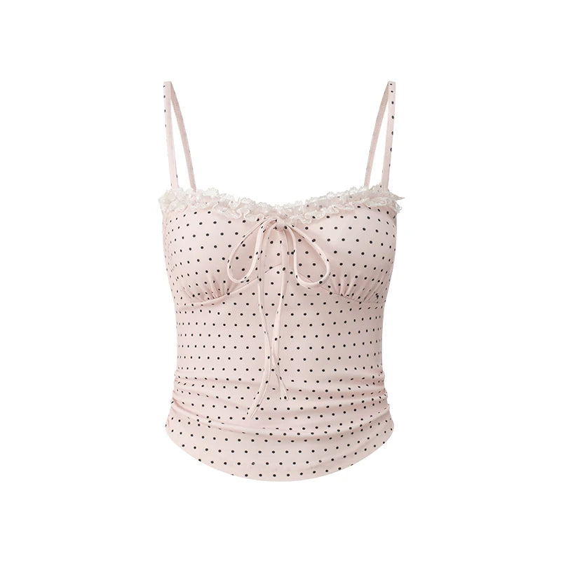 POPWEST Polka Dot Lace 3-Piece Wide-Leg Pants Set