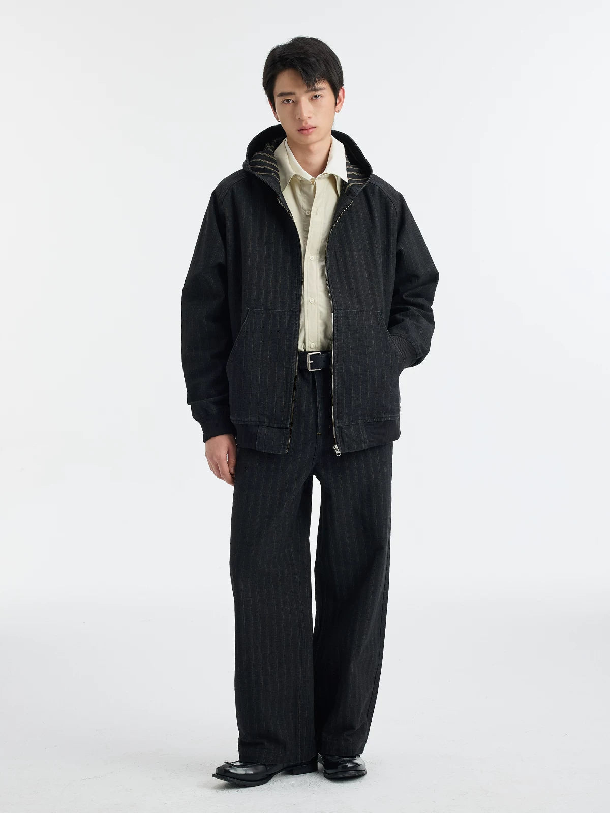 BUTTBILL Vintage Loose Tooling Dark Striped Straight Pants