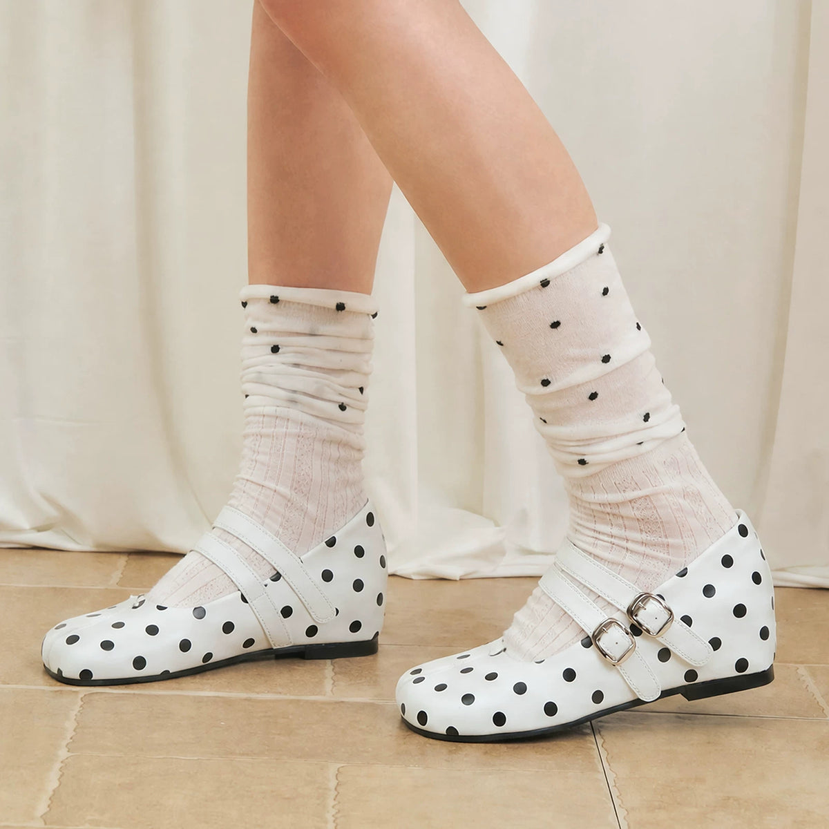 MASOOMAKE Leather Lace-Up Wedge Mary Jane