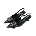 Mooreyu Black Pointed Toe Studded Slingback Heel