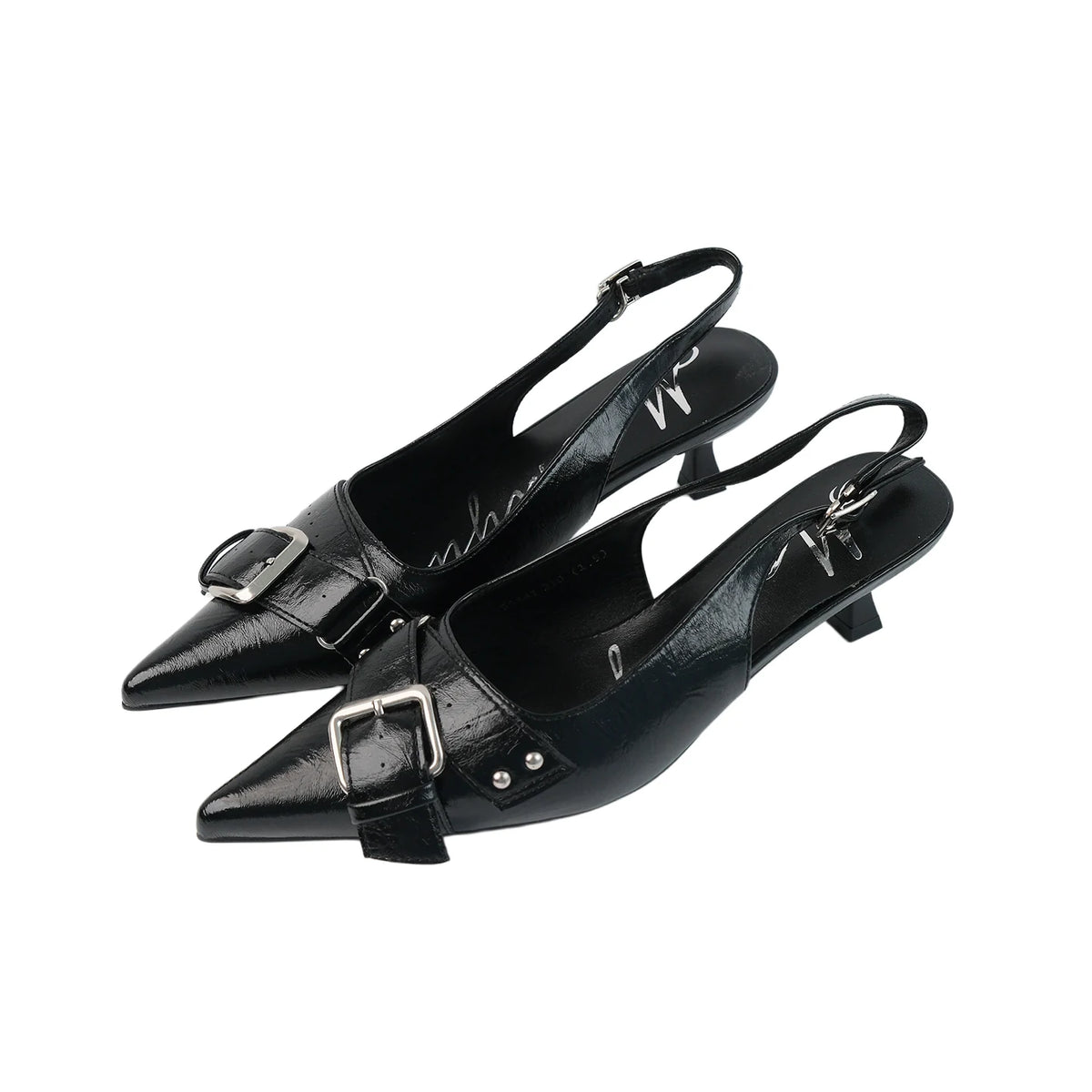 Mooreyu Black Pointed Toe Studded Slingback Heel