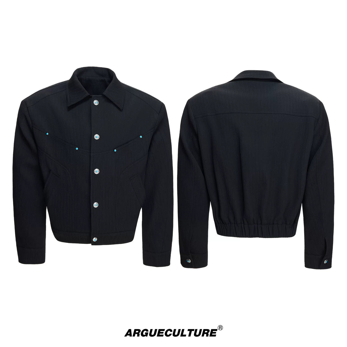 ArguE CulturE Textured Wheat-Stalk Jacket & Turquoise Straight-Leg Pants Set