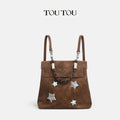 TOUTOU Chocolate Brown Star Flap-Top Backpack