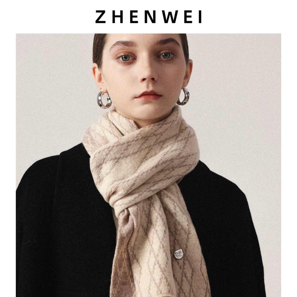 ZHENWEI 26 High-count 100% Wool Checked Knitted Scarves