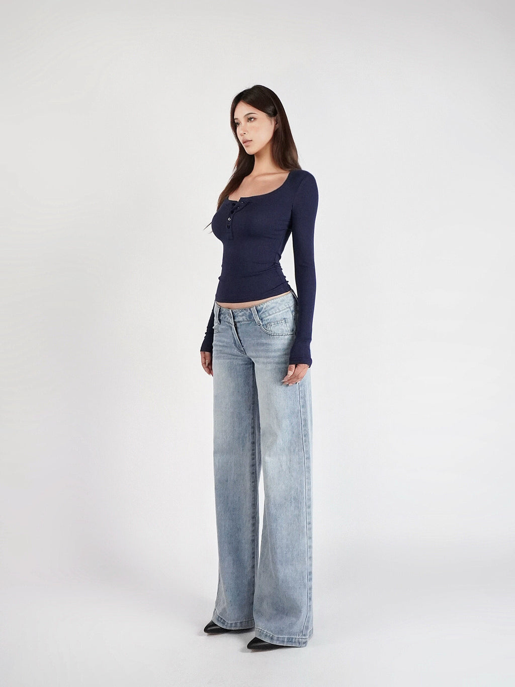 Jim Kennet Basic U-Neck Stretch Slim Henry Long Sleeves
