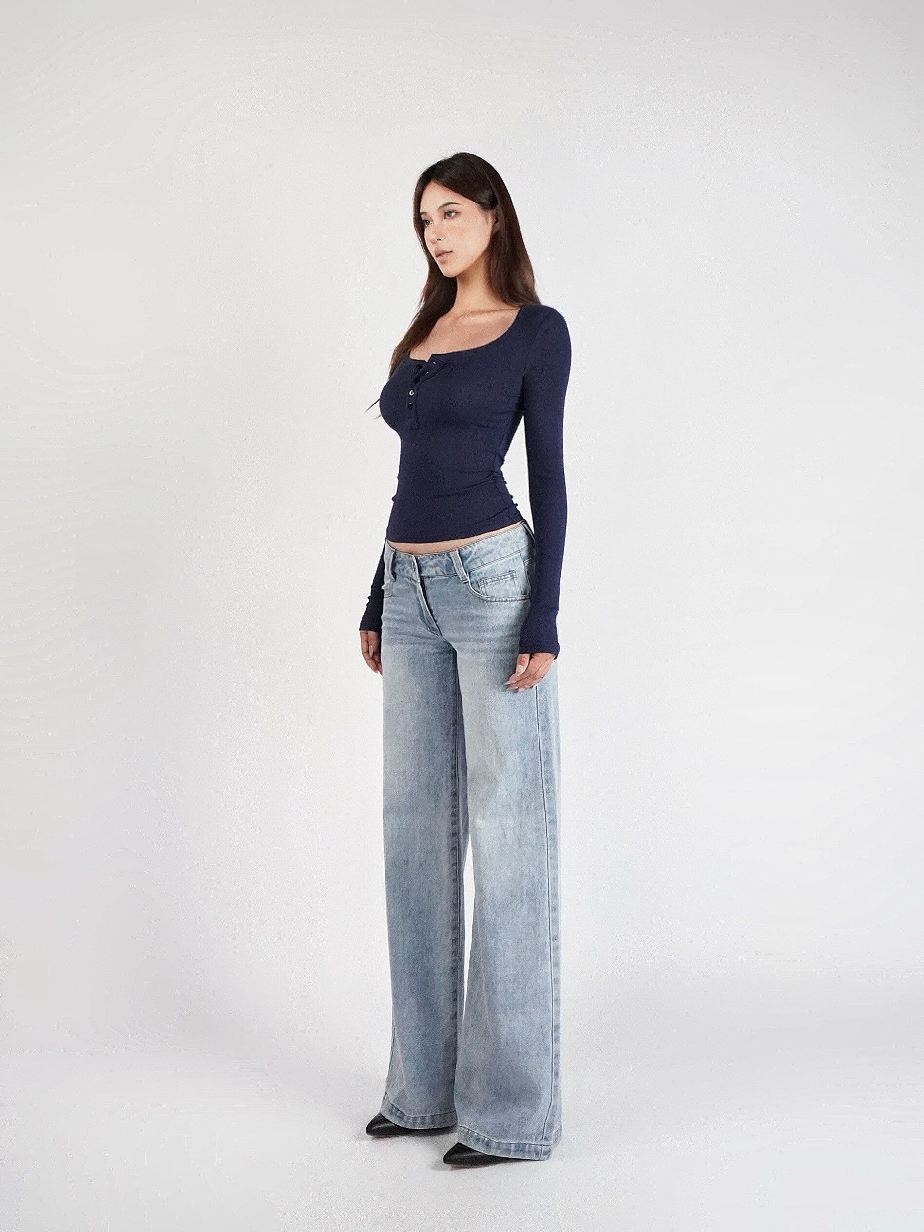 Jim Kennet Basic U-Neck Stretch Slim Henry Long Sleeves