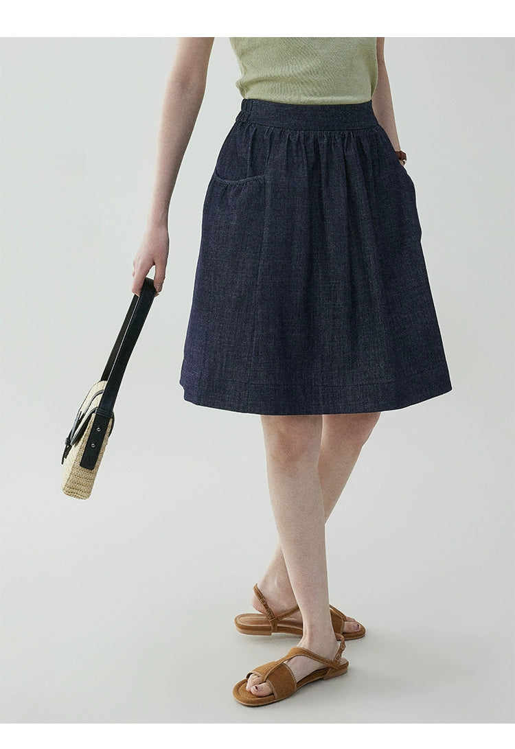 VOOE Retro Medium-length Denim A-shaped Skirt