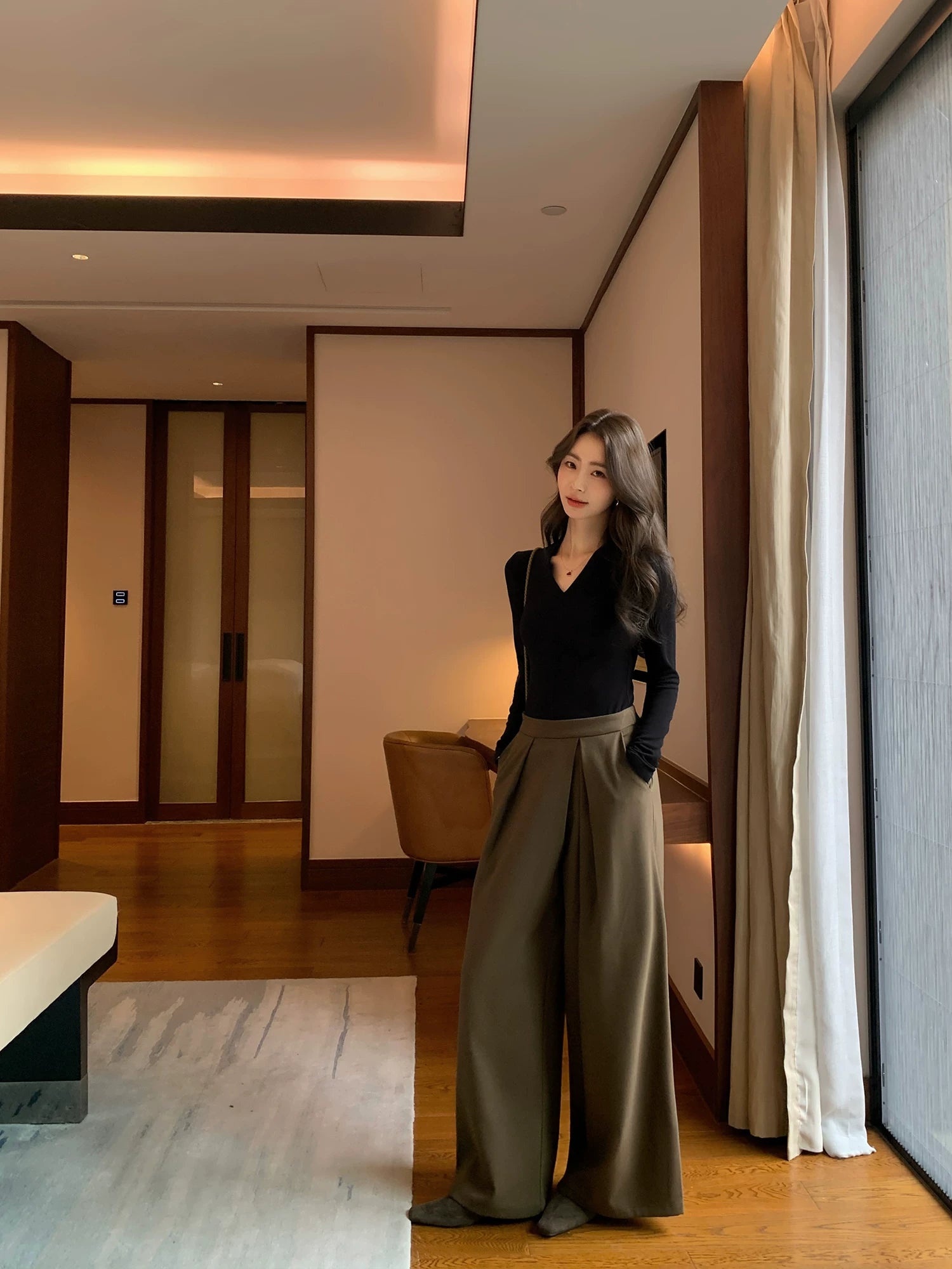 Pusumede Loose Wide-leg Slacks