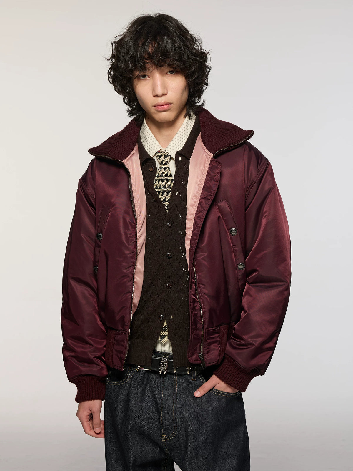 Azure Lisseur CHERRY Wine Red Glossy Puffer Bomber Jacket