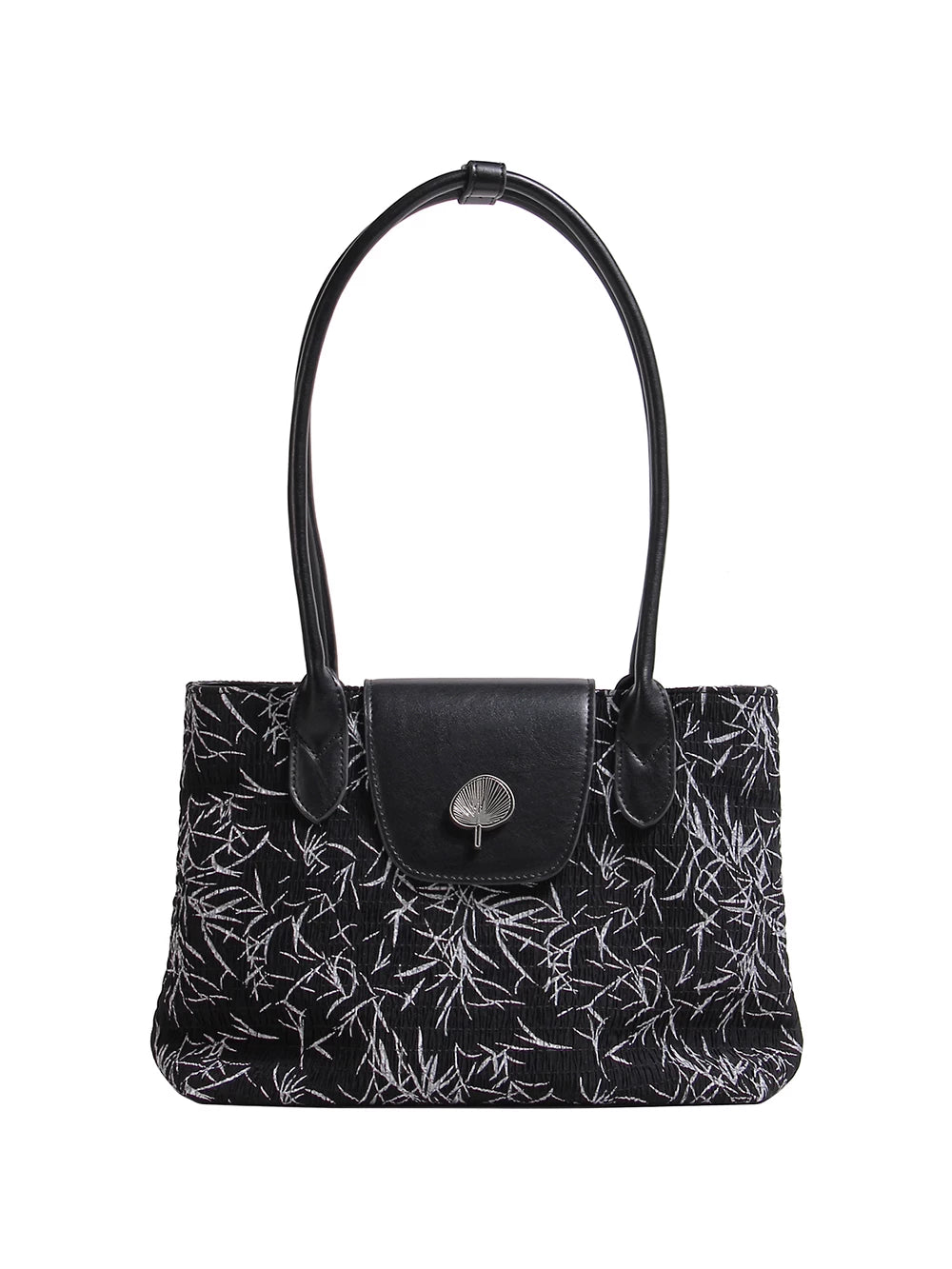 LOSEA Black Faux Leather Bamboo Leaf Underarm Bag - Zip Top