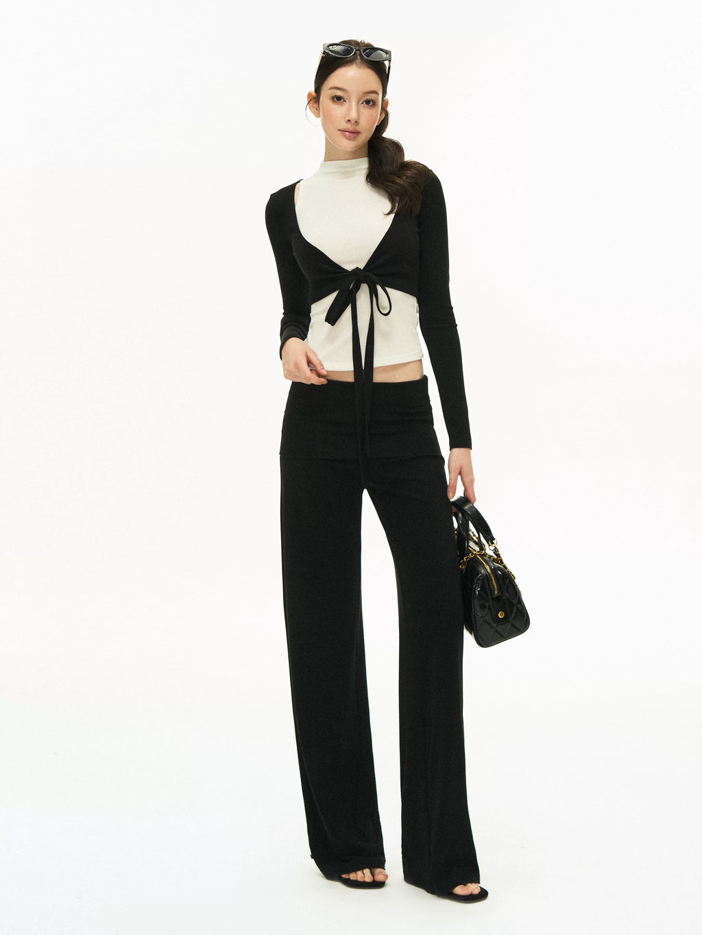 ARISEISM American Retro Two-Tone Cuffed Wide-Leg Pants