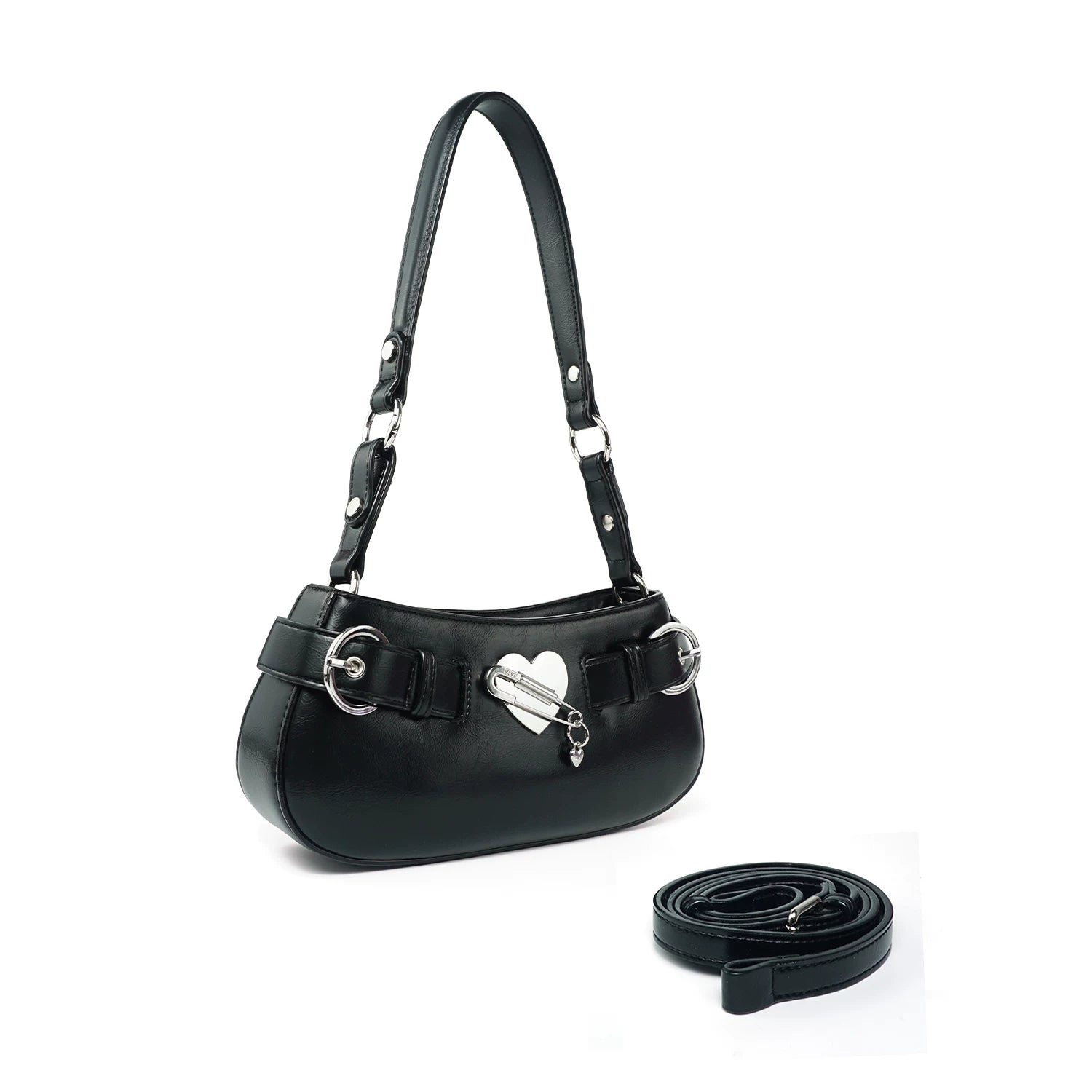 VFVF Black Faux Leather Zip-Top Shoulder Crossbody Bag
