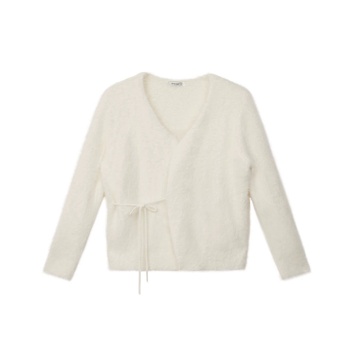 FUNKYFUN Tie-Front Faux Fur V-Neck Cardigan
