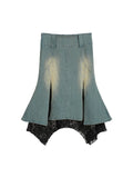 COSTUSTOOT Denim Patchwork Lace Mermaid Skirt