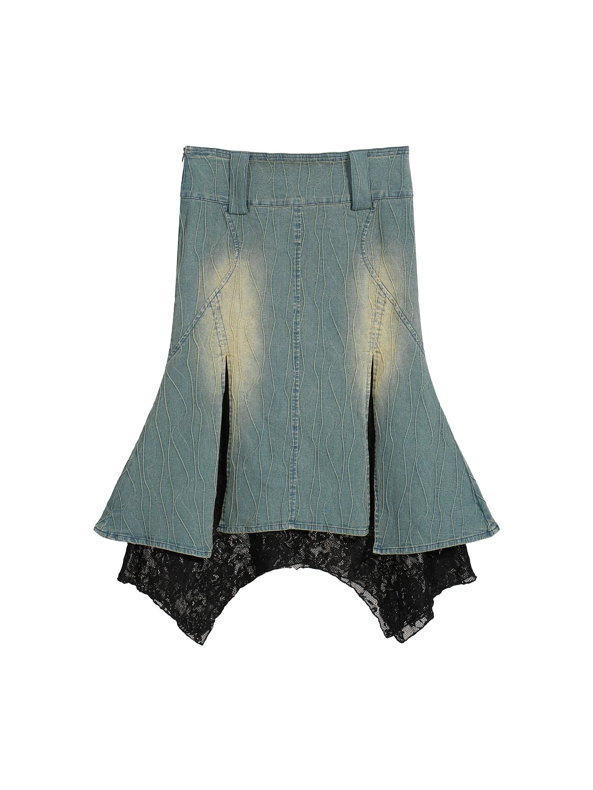 COSTUSTOOT Denim Patchwork Lace Mermaid Skirt