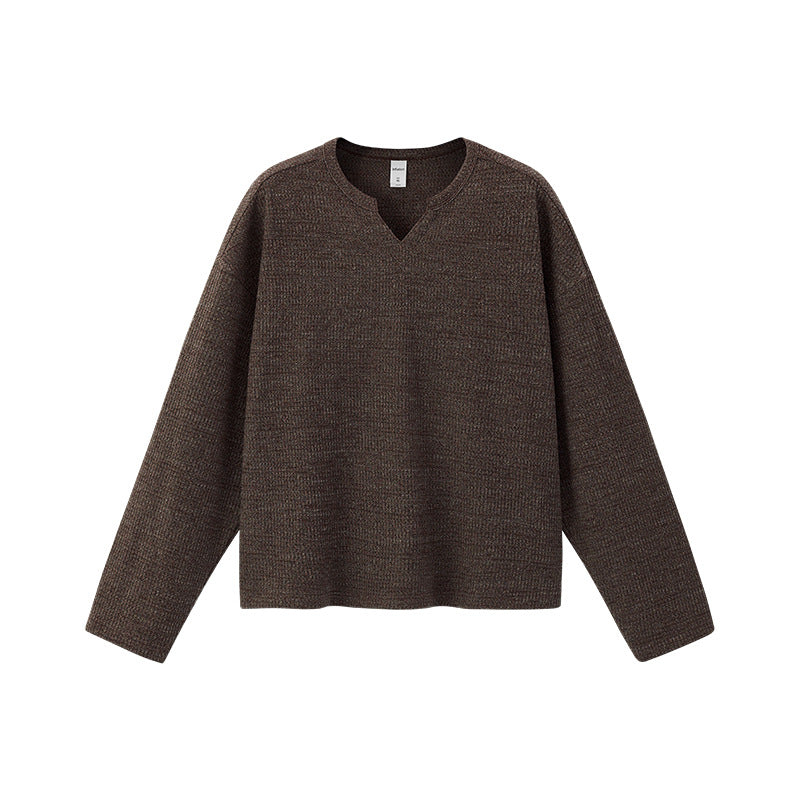 Inflation Waffle Open Neck Loose Long Sleeve