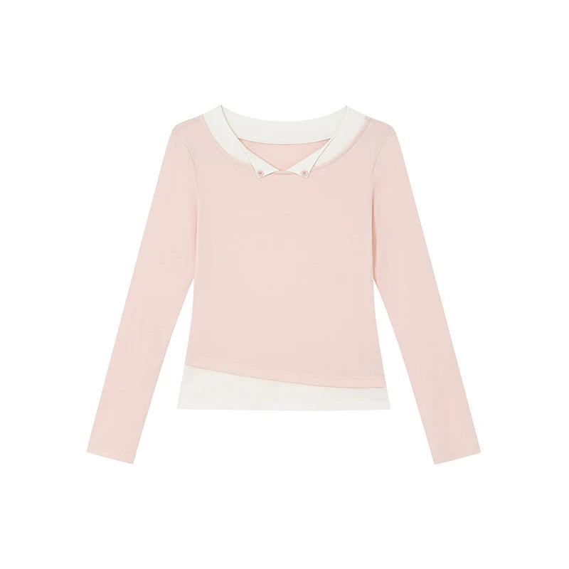 KANO Faux-Layered Long-Sleeve Turn-Down Collar Tee