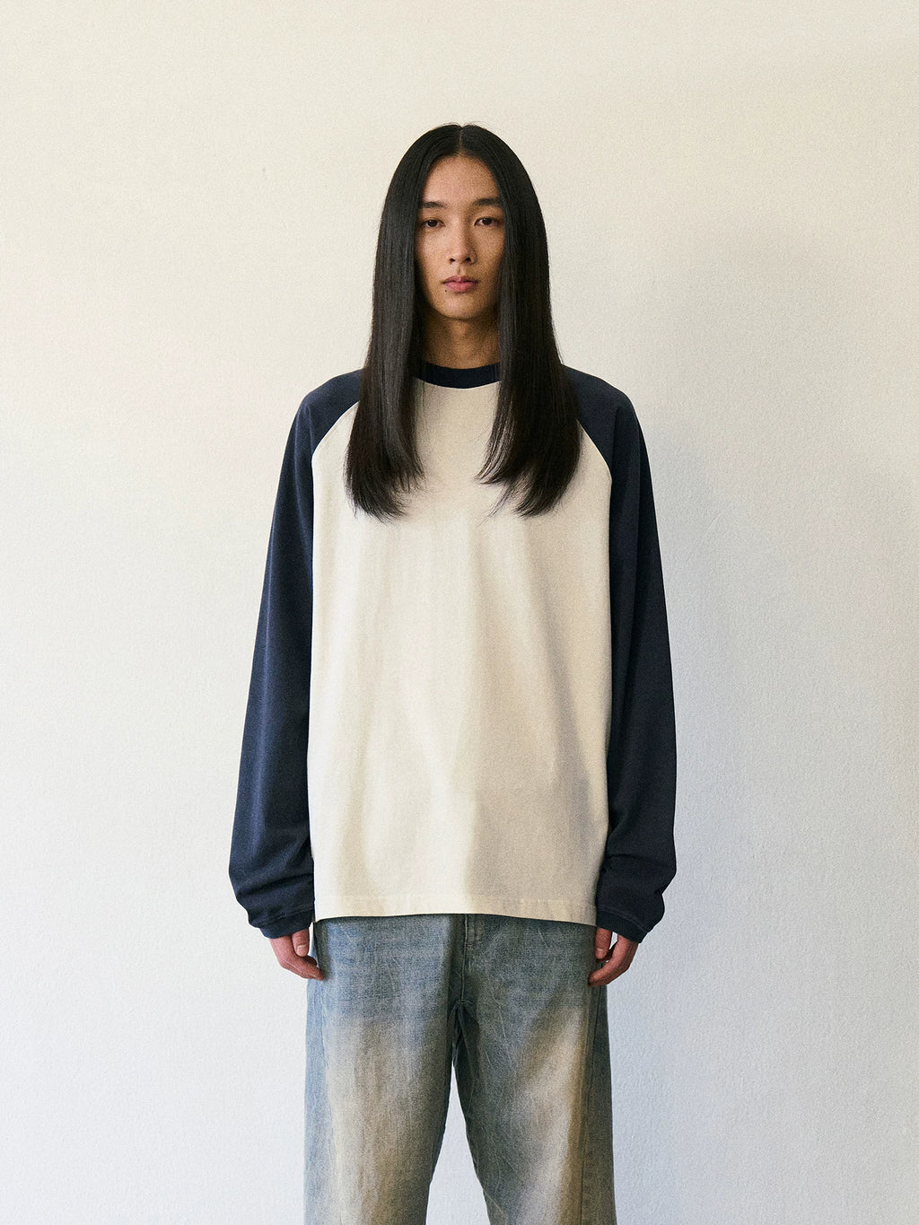 PARTIMENTO Color-Block 260g Washed Oversized Long-Sleeve Tee