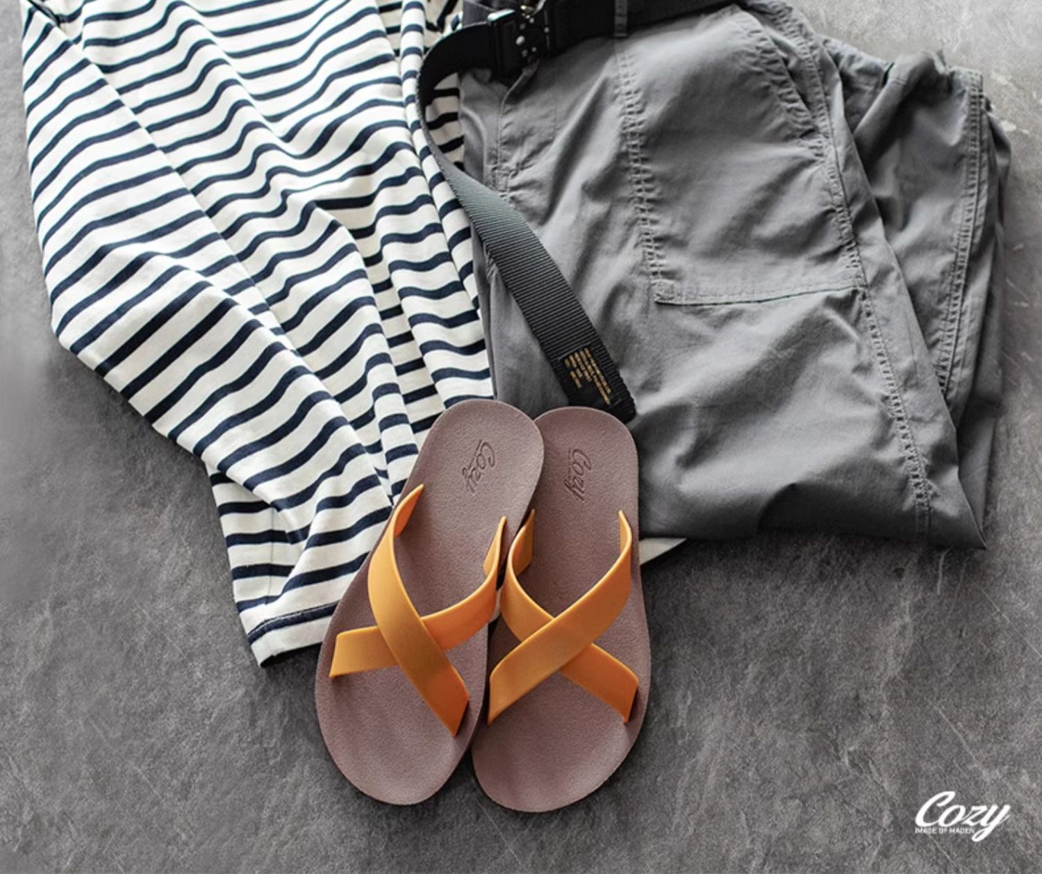 MADEN Unique Form Rubber Cross-Strap Flip-Flop