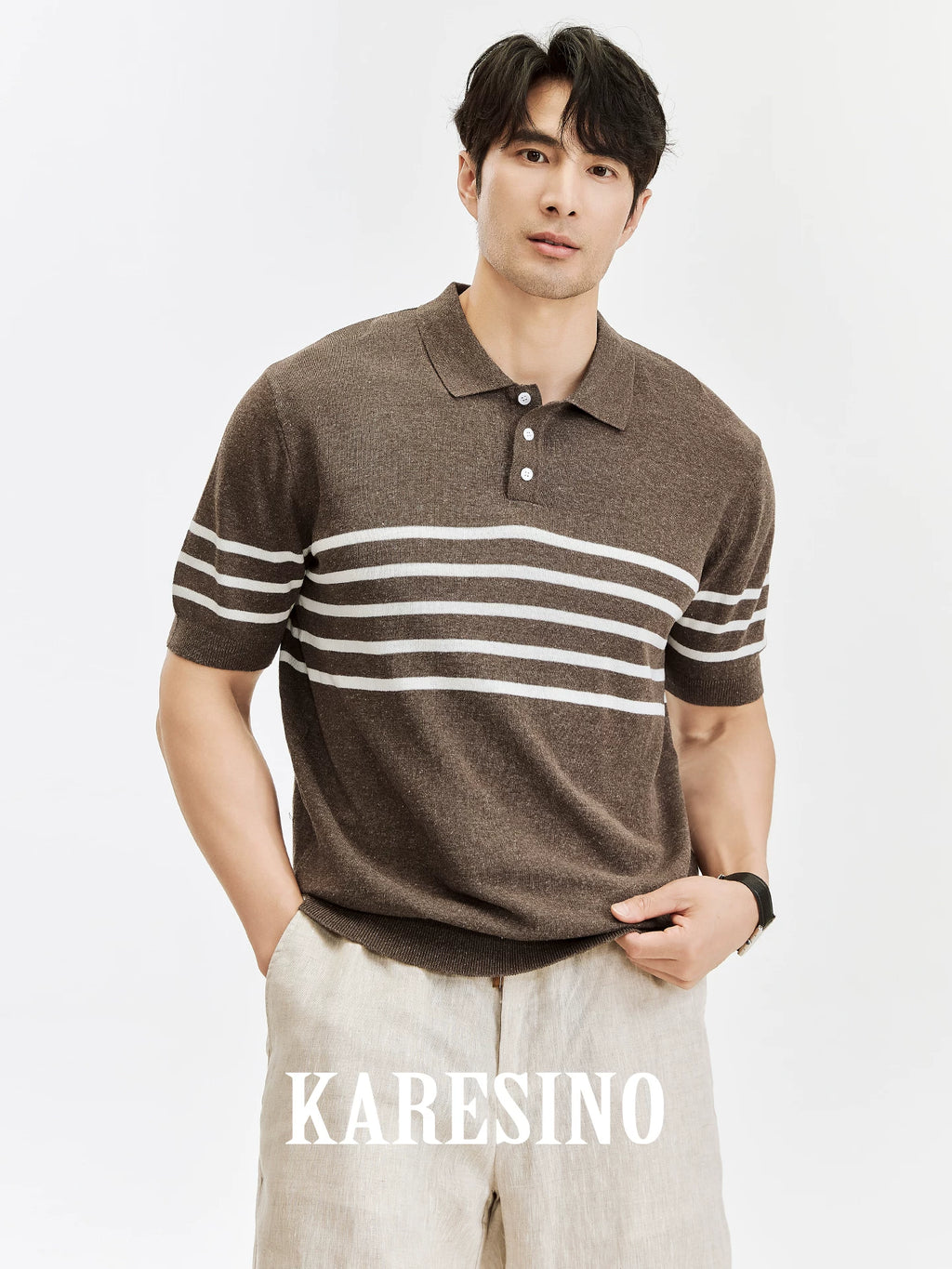 KARESINO Striped Cool-Touch Breathable Regular Fit Polo Shirt