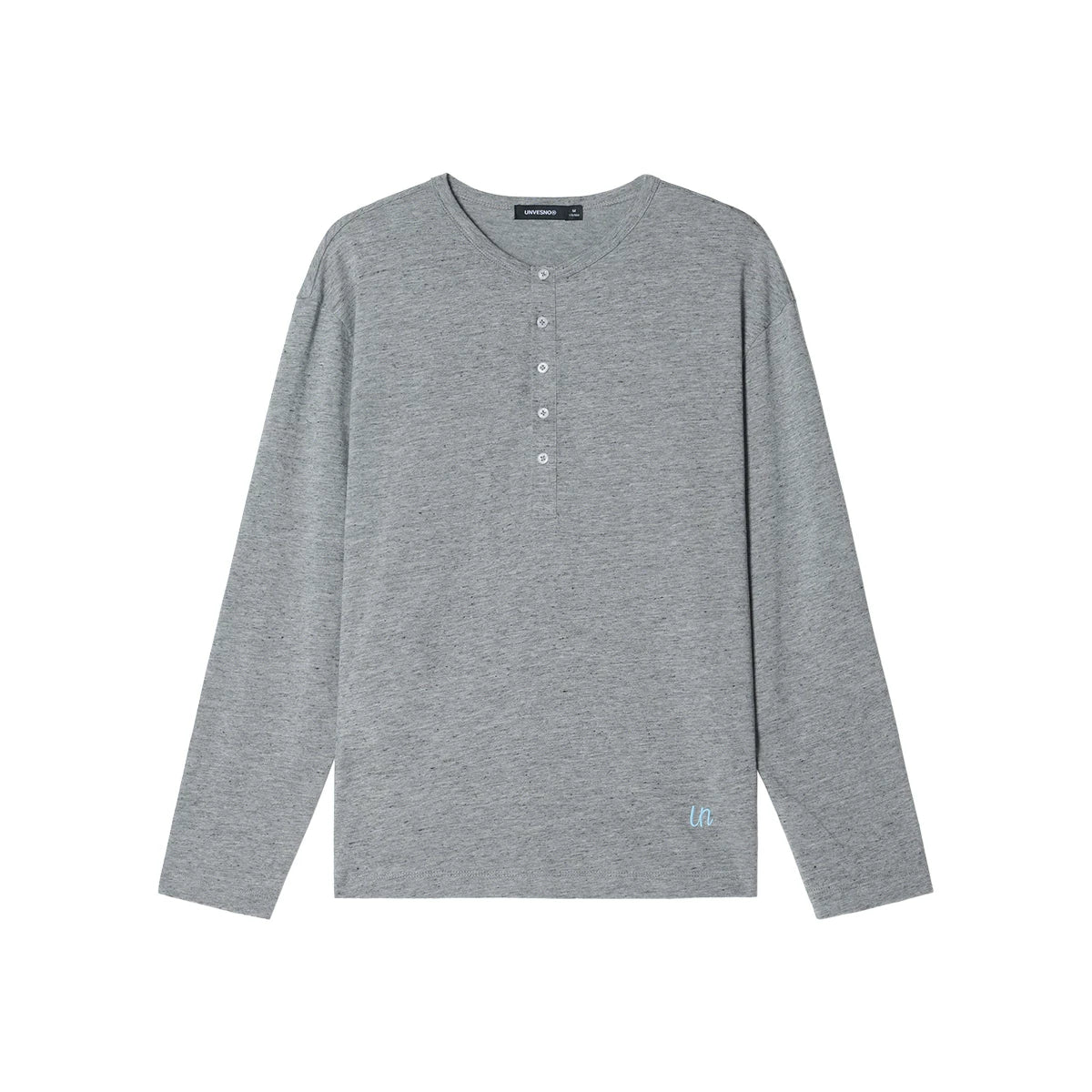 Unvesno Linen Texture Relaxed Long-Sleeve Henley Tee