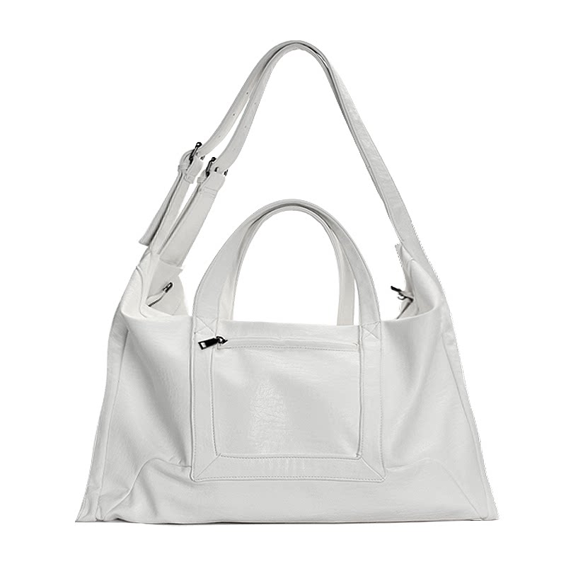 JANDRESS White Faux Leather Zip-Top Crossbody Bag