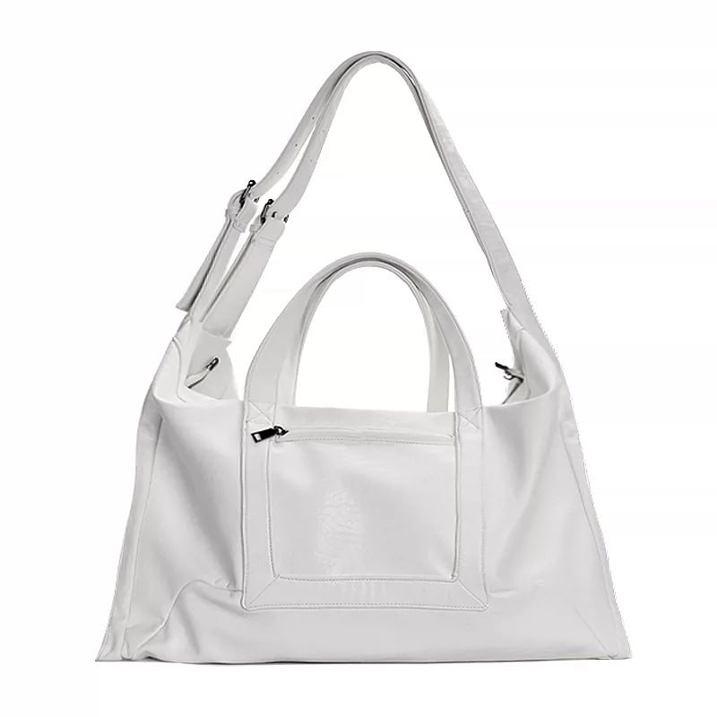 JANDRESS White Faux Leather Zip-Top Tote