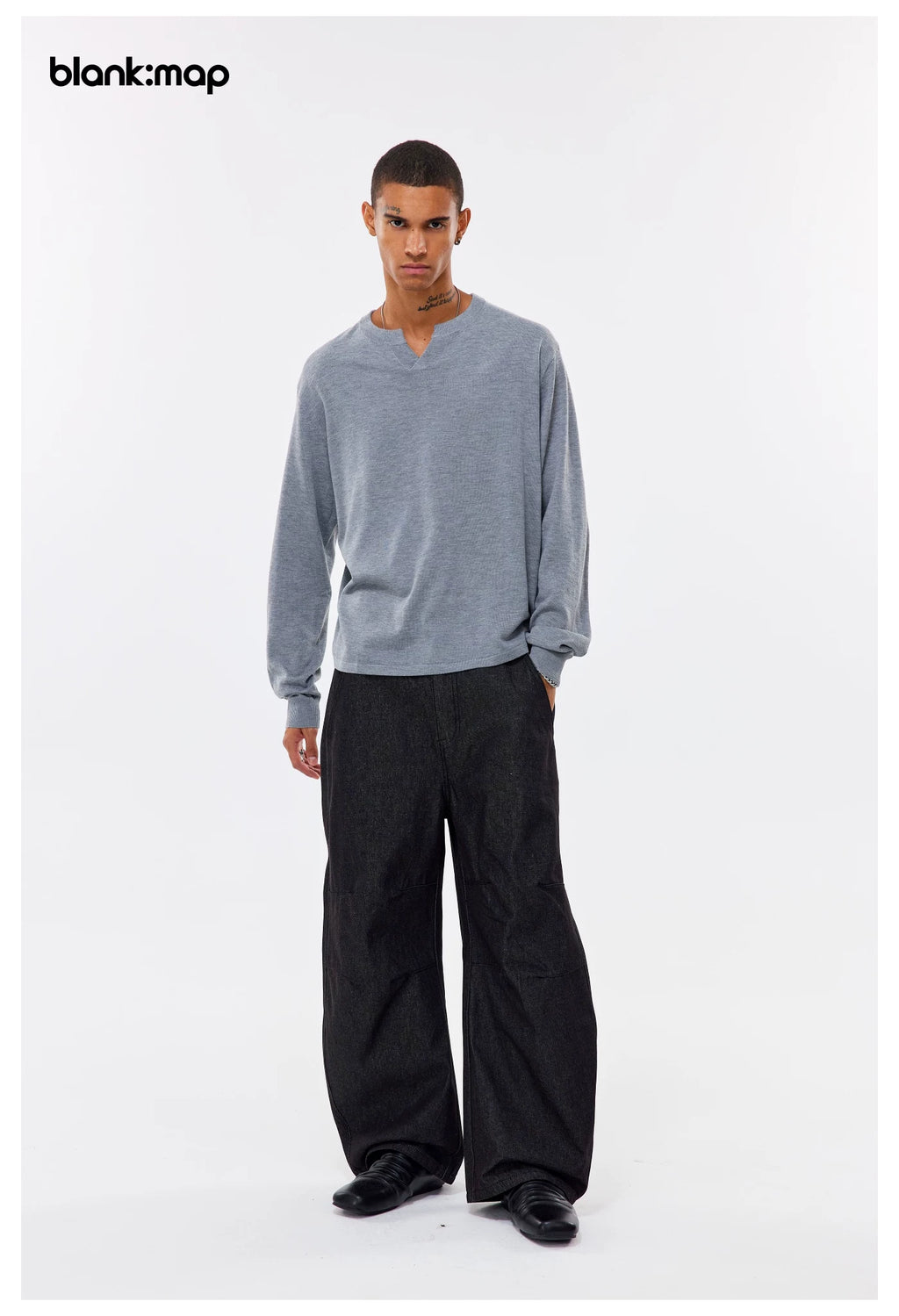 Blank Map Vintage Pleated Denim Trousers