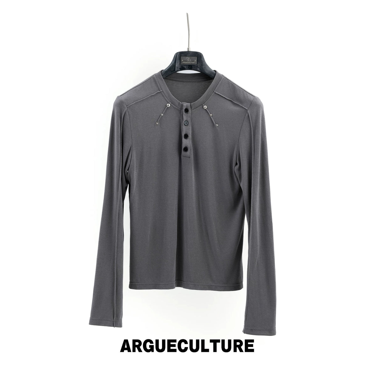 ArguE CulturE Deconstructed Studded Slim-Fit Henley Long-Sleeve Tee